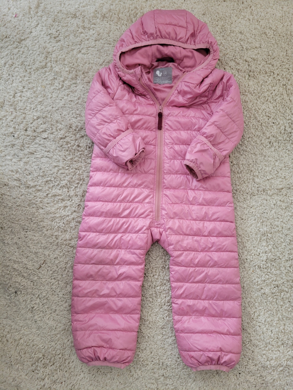 Pink Hooded Puffer One-Piece for Kids Sz 12-18months